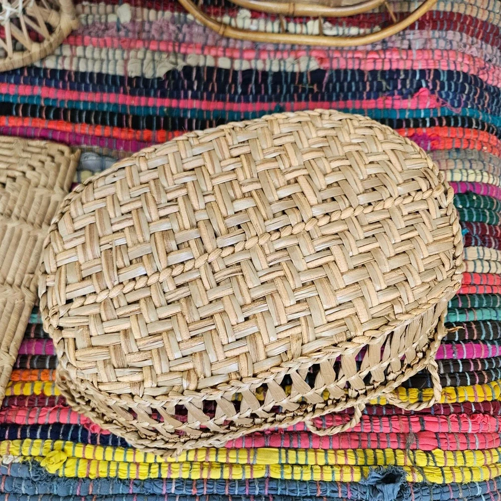 Mixed 4pc Wicker Rattan Lot Bundle Doll Chair Hot Pad Basket Tray Boho Farmhouse